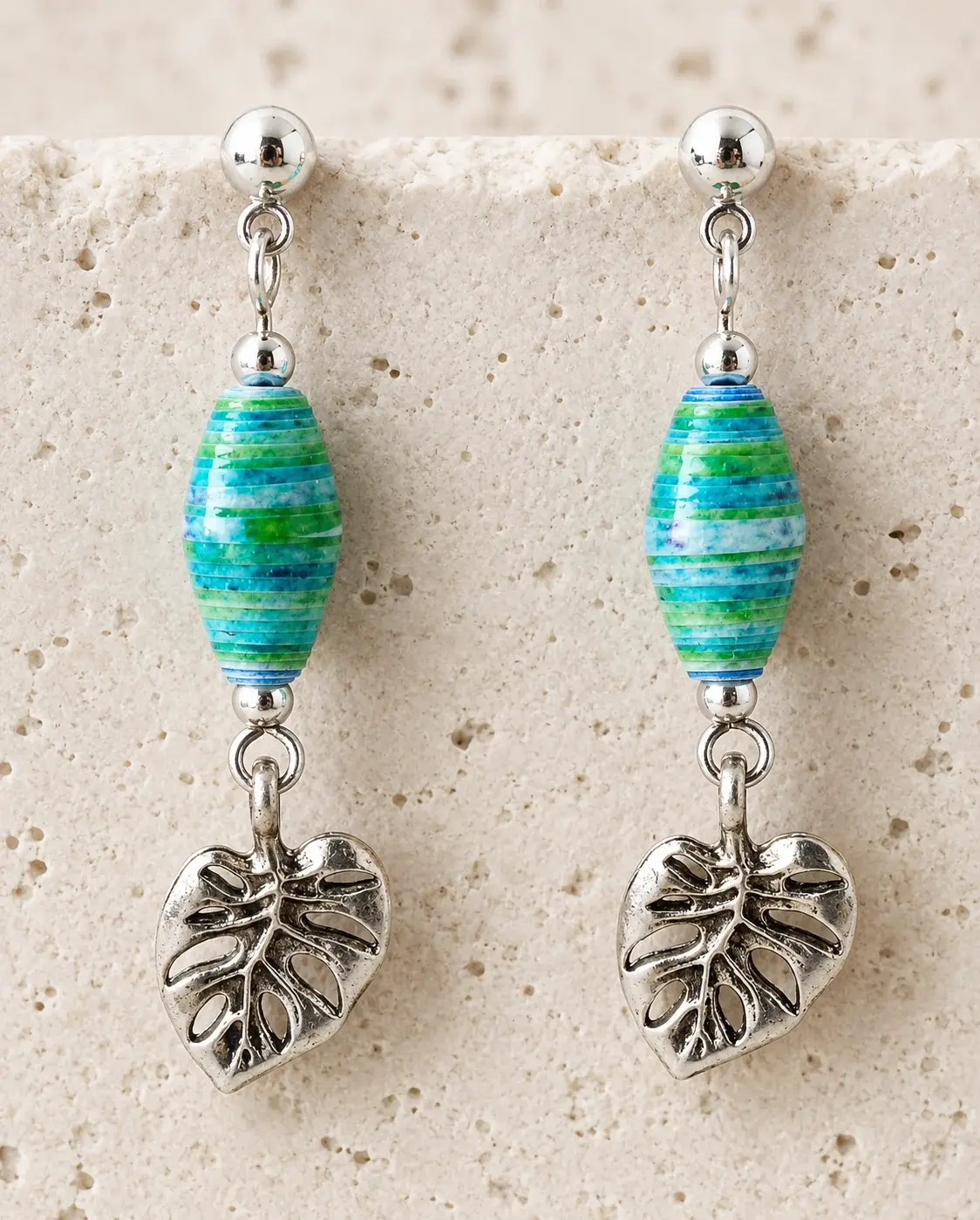 Aqua Paper Bead Earrings
