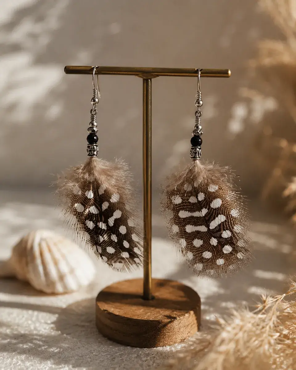 Earrings Feather Guinea Fowl