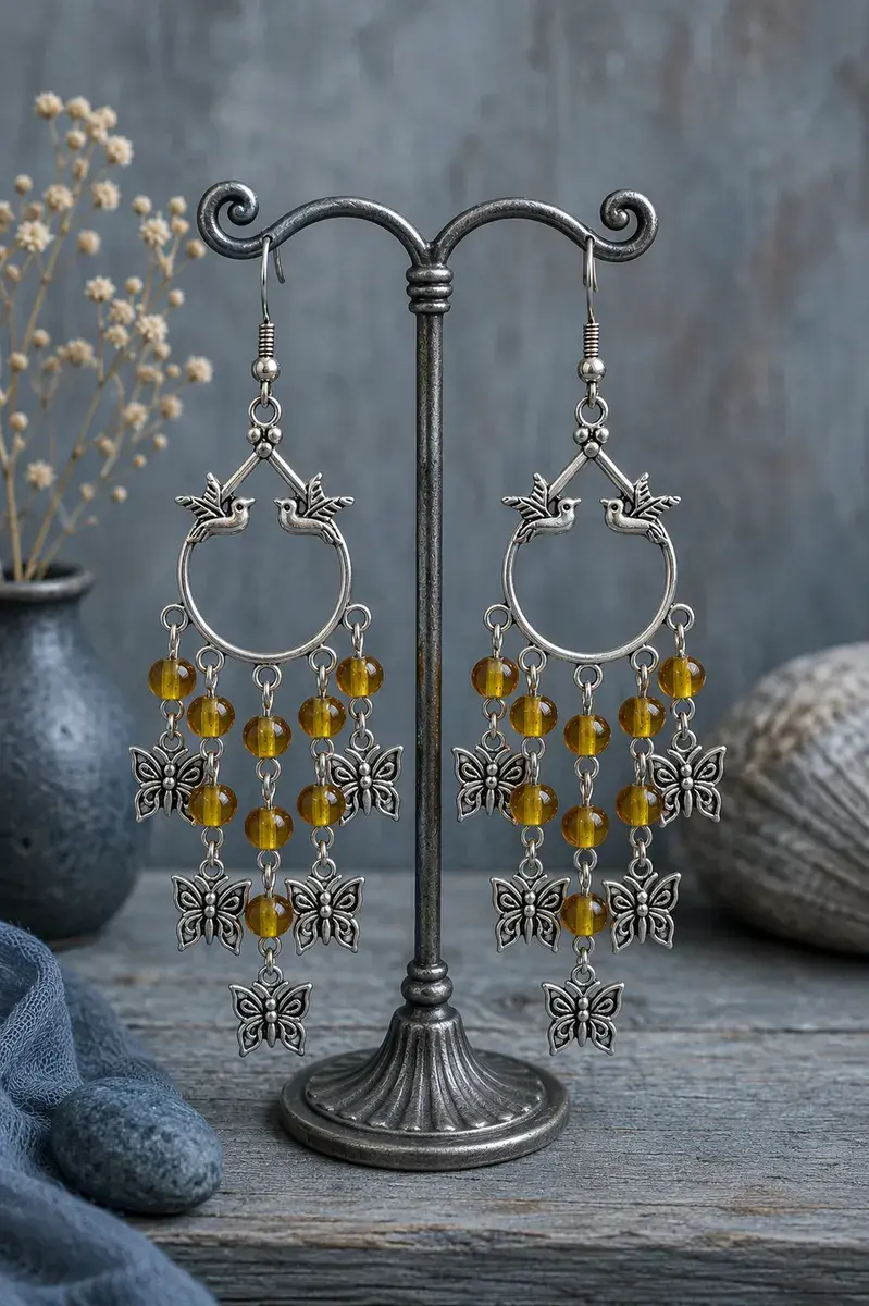 Earrings Amber Butterfly Chandelier