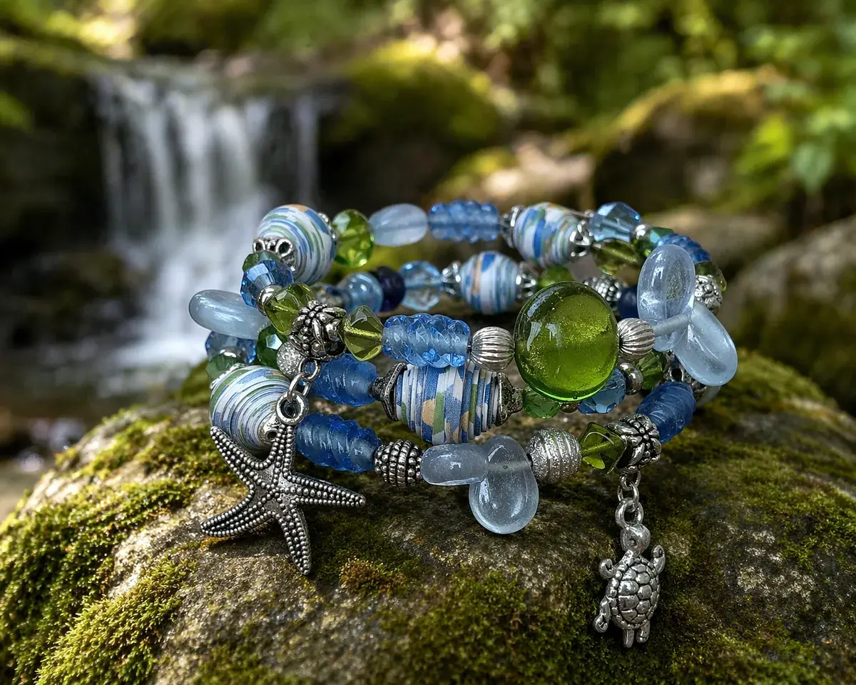 Memorywire Bracelet Blue Green On Rock