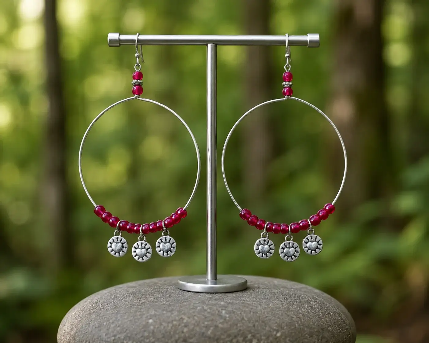 Red Bead Hoop Earrings