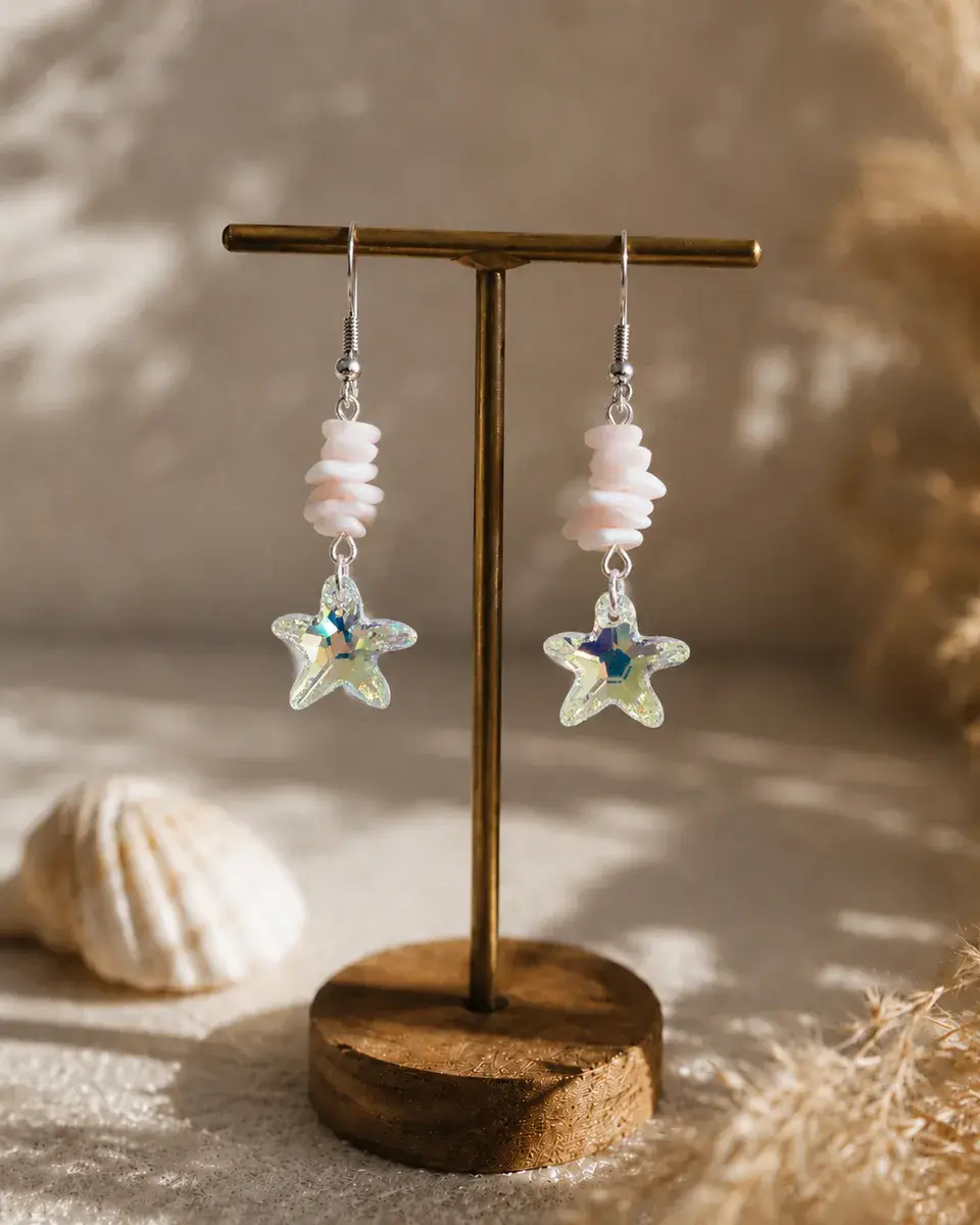 Earrings Shell Chips & Swarovski Starfish