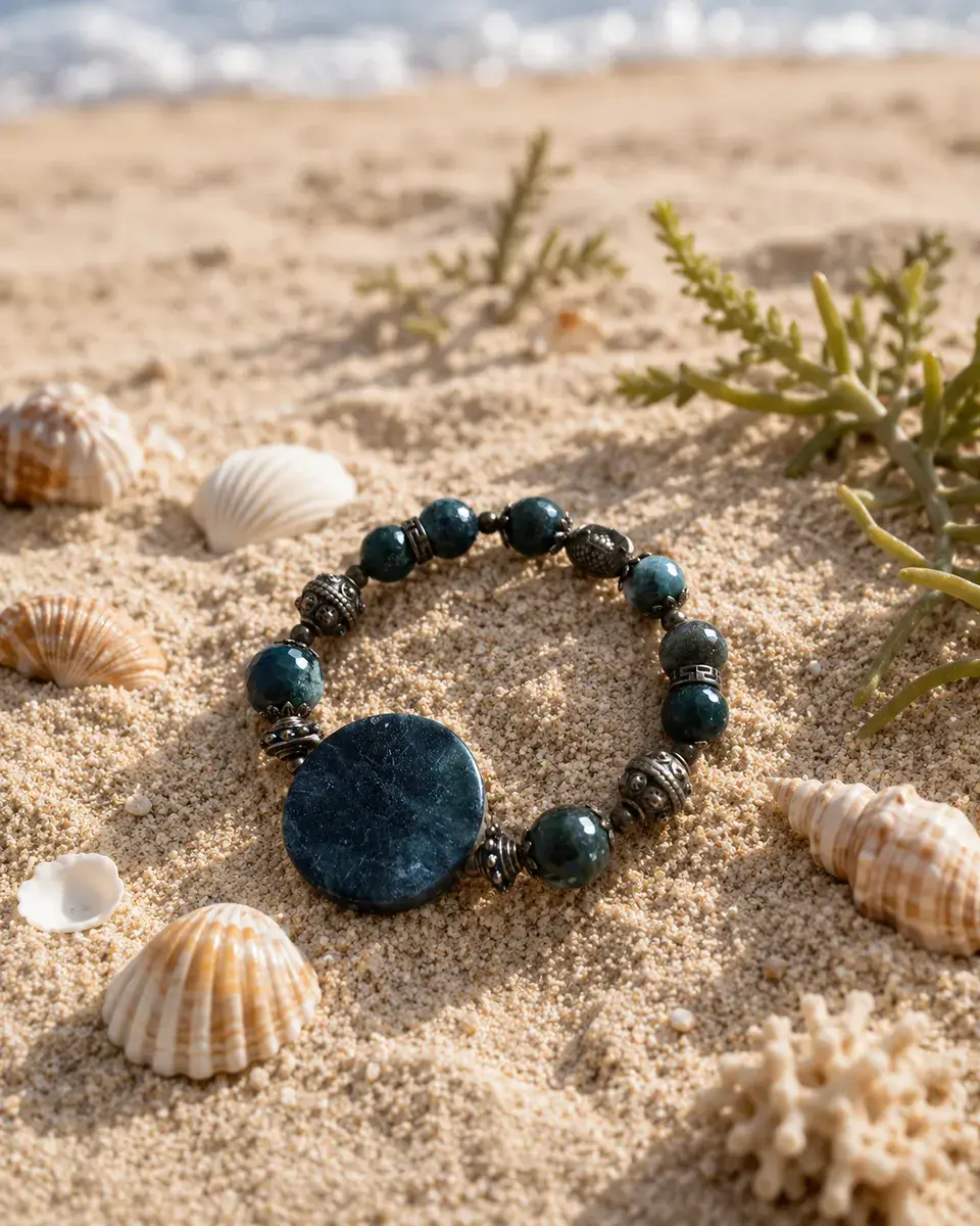 Bracelet Stretchy Blue Apatite Focal Stone