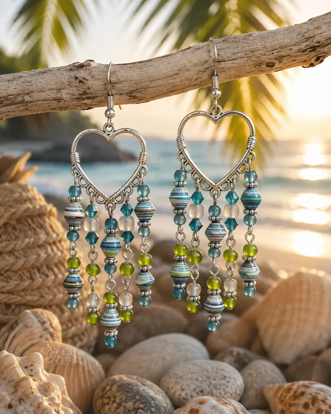 Blue Heart Chandelier Earrings