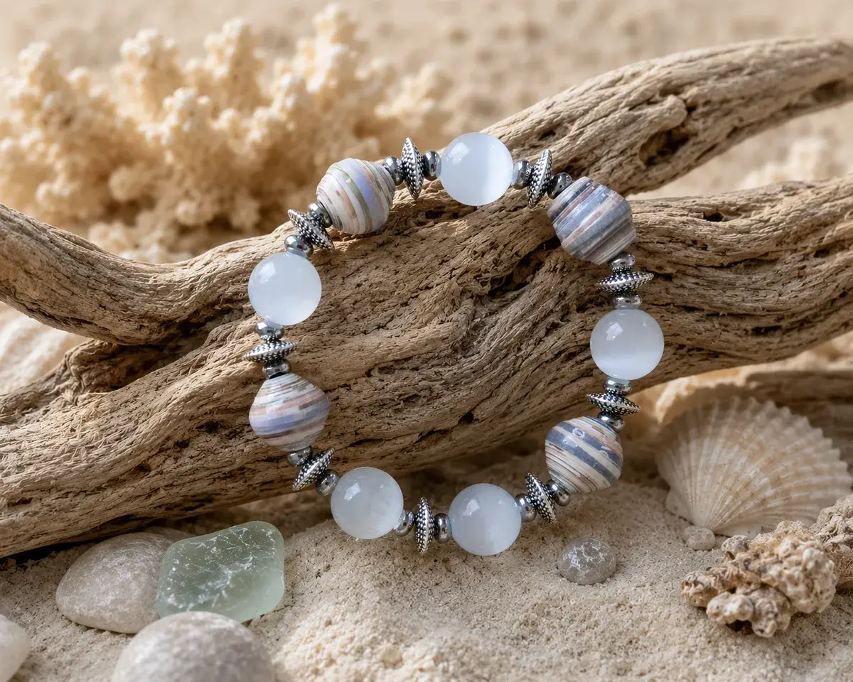 Bracelet Stretchy Paper Beads Grey