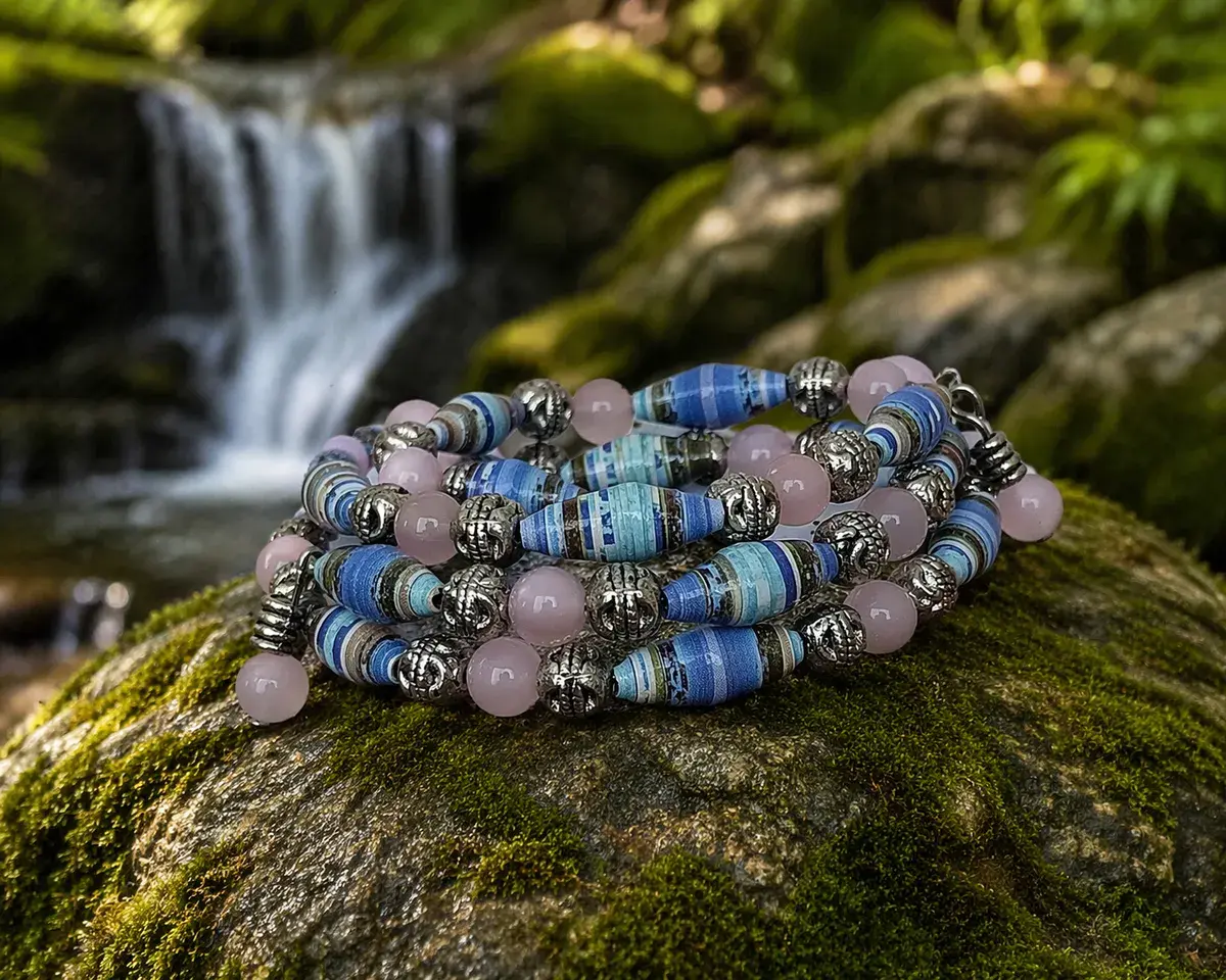 Pale Blue, Pink & Silver Memory Wire Bracelet