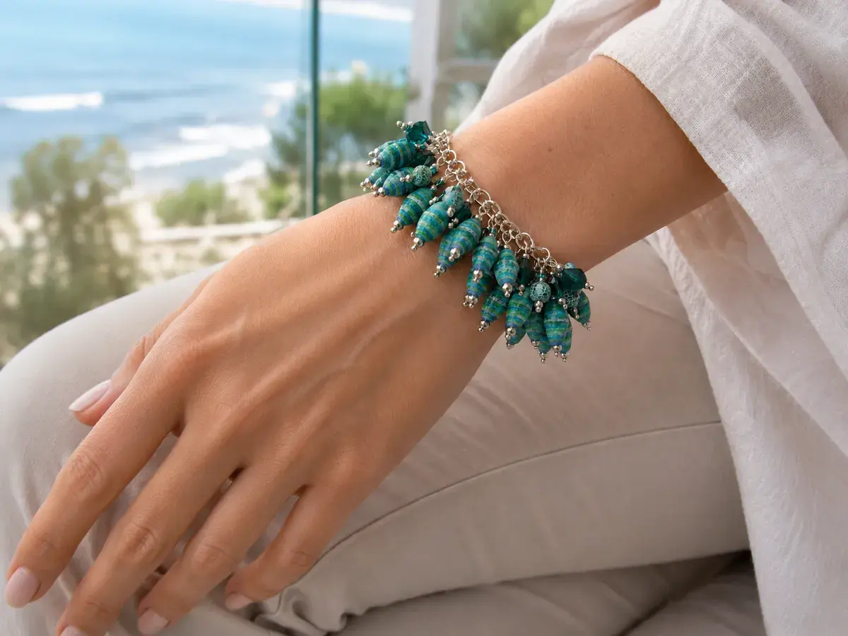 Charm Bracelet Aqua Paper Beads